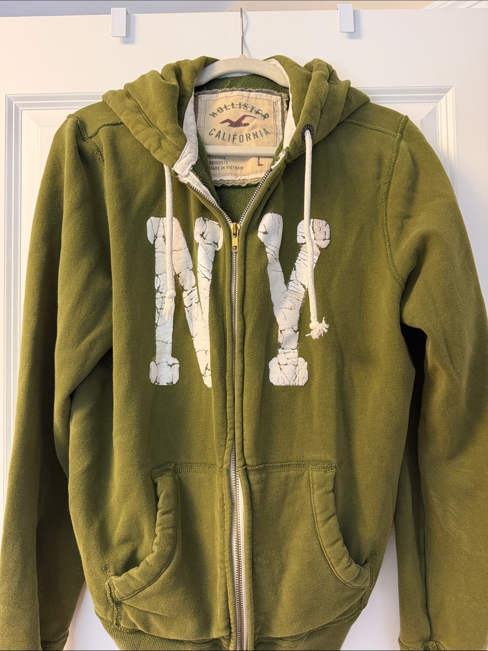 Hollister Olive Zip-Up Hoodie with White Logo